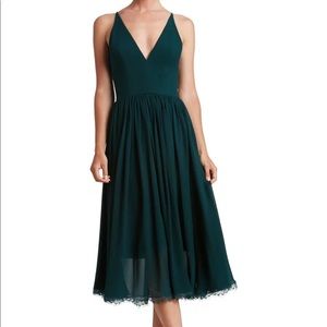 Dress the Population Alicia Mixed Media Midi Dress in Forest Green // Sz S